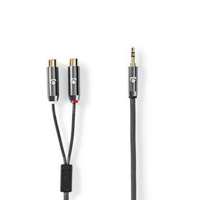 Nedis Stereo-Audiokabel | 3,5 mm Male | 2x RCA Female | Verguld | 0.20 m | Rond | Grijs / Gunmetal