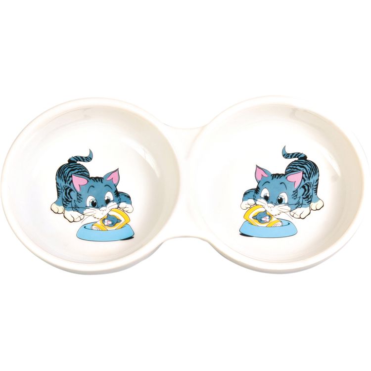 Trixie Voer/waterbak dubbel stripkat met bak keramiek Foto van Trixie Voer/waterbak dubbel stripkat met bak keramiek