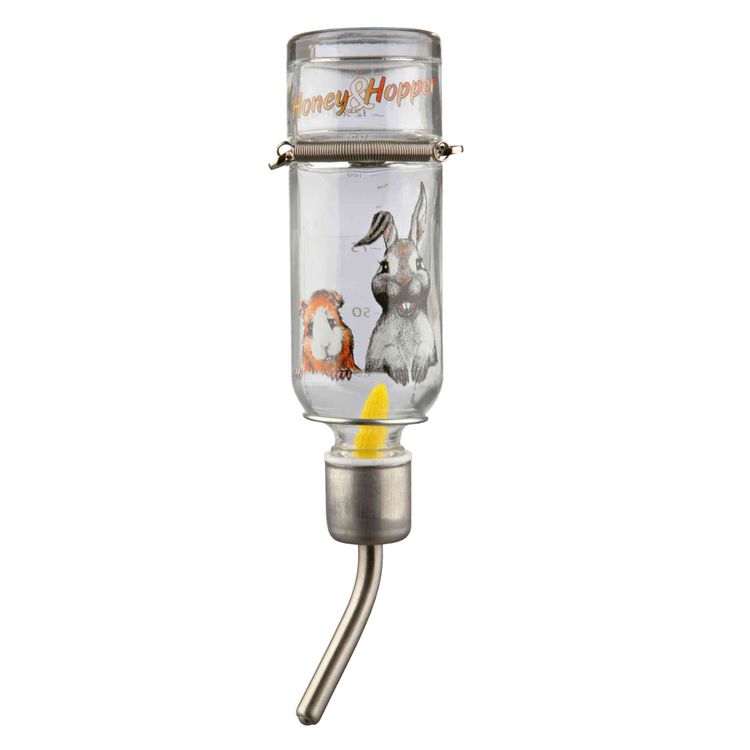 Trixie Drinkfles Honey&Hopper spanveer/draadbeugel glas Foto van Trixie Drinkfles Honey&Hopper spanveer/draadbeugel glas
