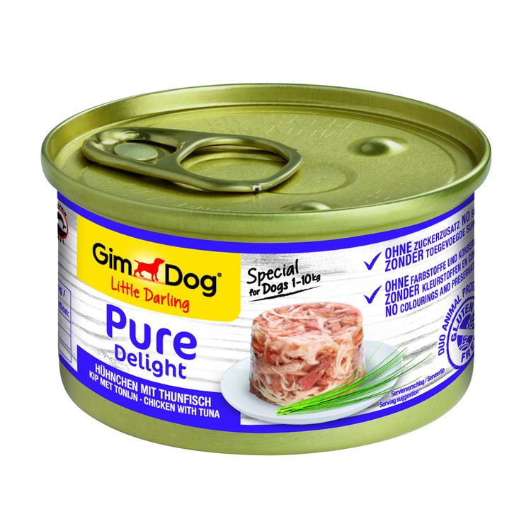 GimDog Little Darling Pure Delight kip met tonijn 85 g Foto van GimDog Little Darling Pure Delight kip met tonijn 85 g