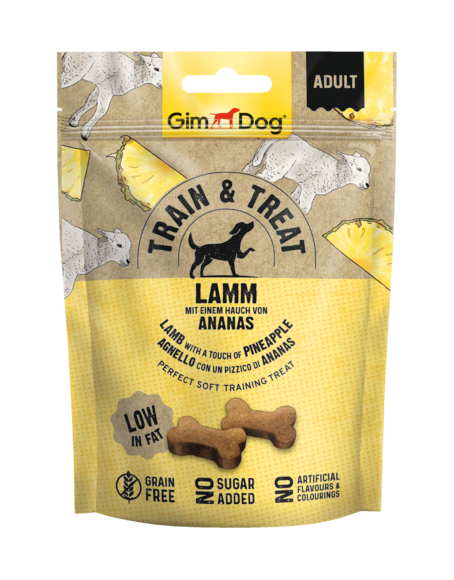GimDog Train & Treat lam & ananas 125 g Foto van GimDog Train & Treat lam & ananas 125 g