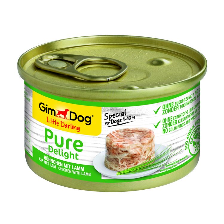 GimDog Little Darling Pure Delight kip met lam 85 g Foto van GimDog Little Darling Pure Delight kip met lam 85 g