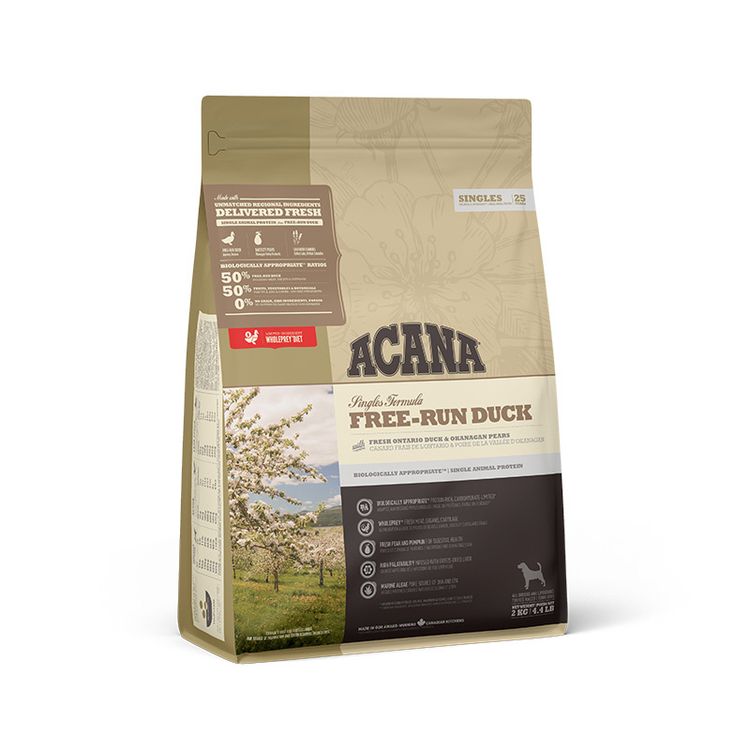 Acana SINGLES Free-Run Duck 2 kg. Foto van Acana SINGLES Free-Run Duck 2 kg.