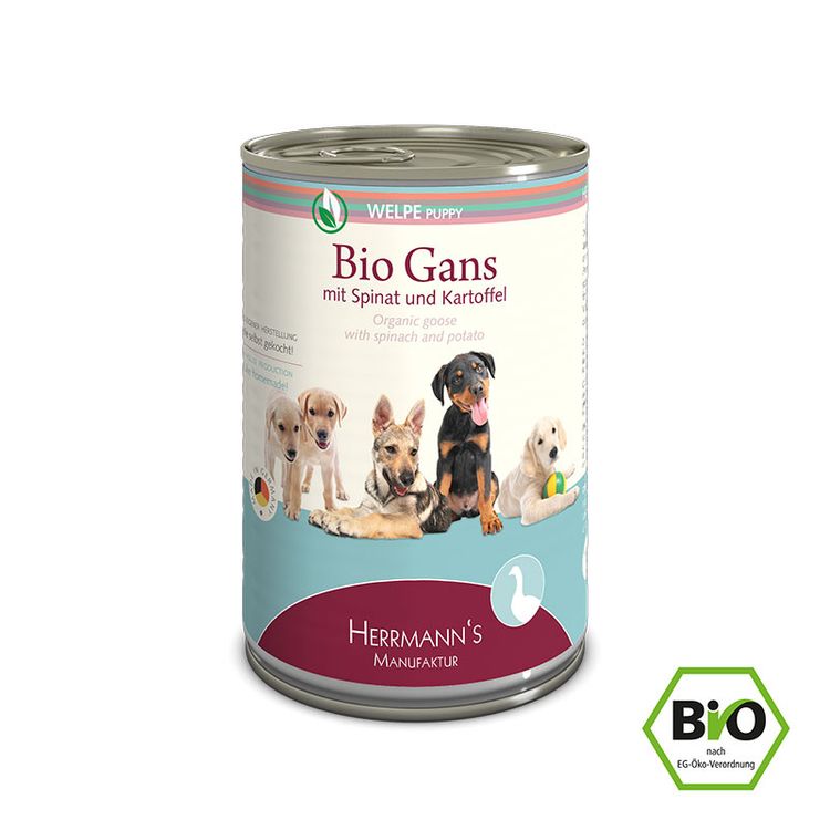 BIO PUPPY Goose with Spinach 400 gr. Foto van BIO PUPPY Goose with Spinach 400 gr.