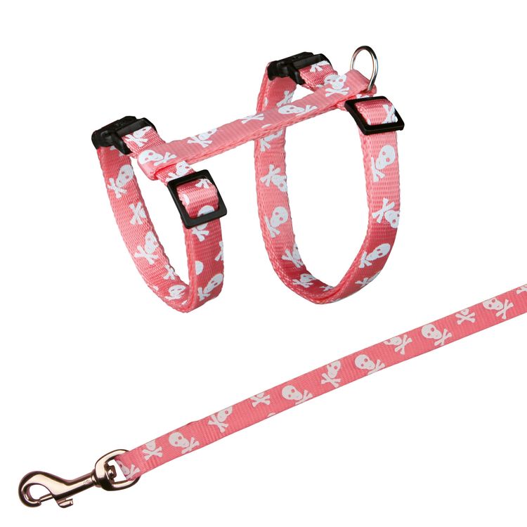 Trixie Kattentuig met riem doodshoofdmotief - 4 stuks Foto van Trixie Kattentuig met riem doodshoofdmotief - 4 stuks