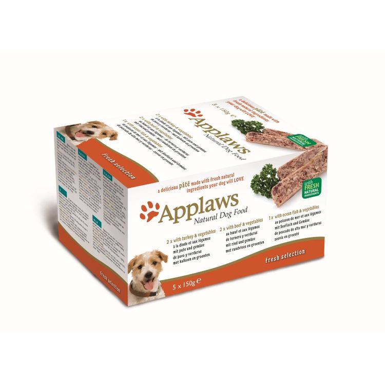 Applaws Hondenvoer Pate Multipack Fresh Selection 5 x 150 gr. Foto van Applaws Hondenvoer Pate Multipack Fresh Selection 5 x 150 gr.