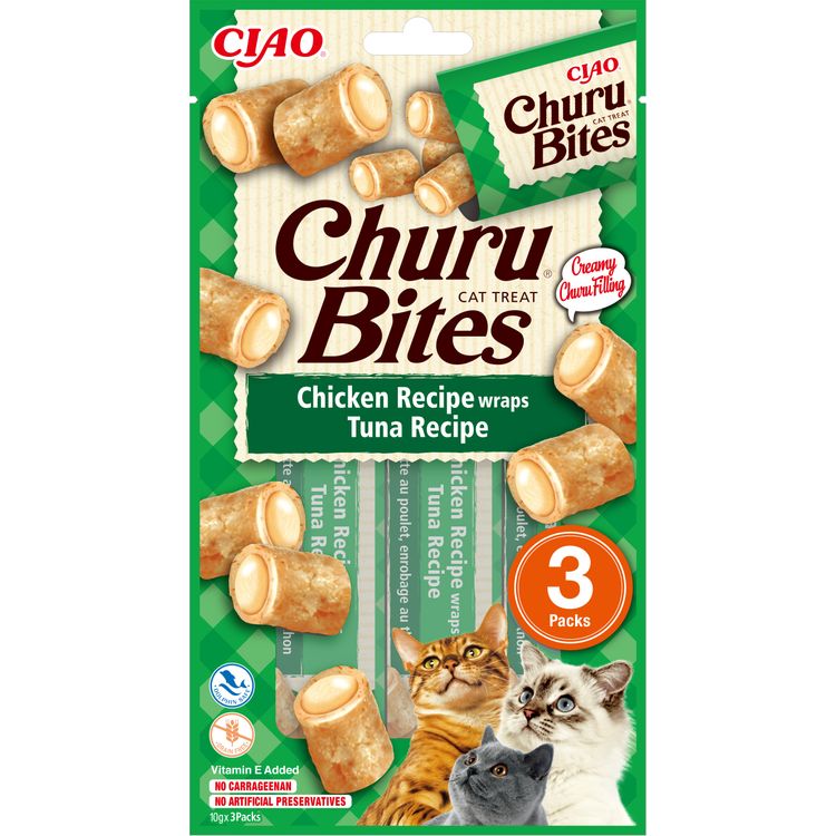INABA BITES CAT Chicken Recipe Wraps Tuna Recipe. Foto van INABA BITES CAT Chicken Recipe Wraps Tuna Recipe.