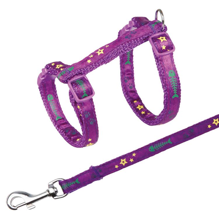 Trixie Kattentuig met riem motiefband visgraat - 4 stuks Foto van Trixie Kattentuig met riem motiefband visgraat - 4 stuks
