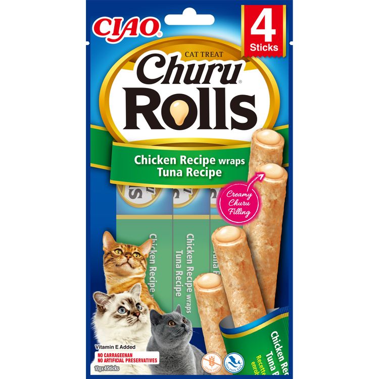 CHURU ROLLS CAT Chicken Recipe Wraps Tuna Recipe. Foto van CHURU ROLLS CAT Chicken Recipe Wraps Tuna Recipe.