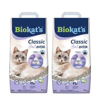Foto van Biokat Classic 3 in 1 Extra kattenbakvulling 14ltr 2 stuks 