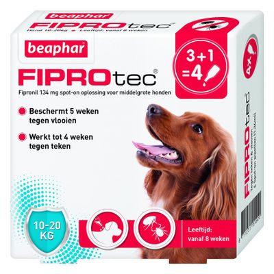 Foto van Beaphar Fiprotec hond vlooien/teken 10-20kg 4 pipet
