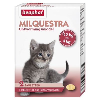 Foto van Beaphar Milquestra ontwormingsmiddel kleine kat/kitten 2 tabletten
