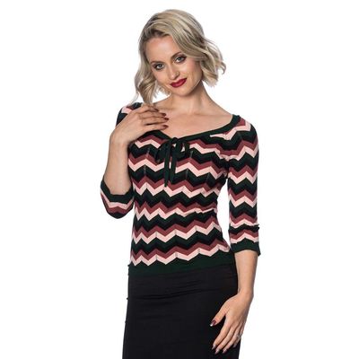 Foto van Banned | Truitje Zooey Zig zag, met groen roze strepen
