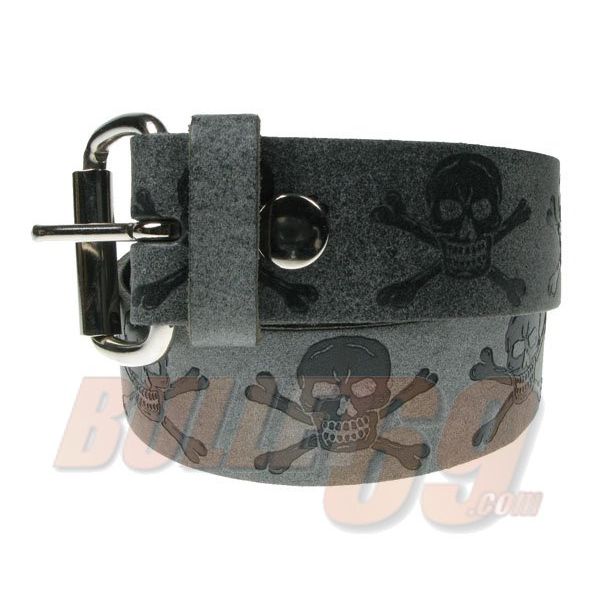 Bullet69 | Grijs leren riem 38mm met skull en bone print Bullet69 | Grijs leren riem 38mm met skull en bone print