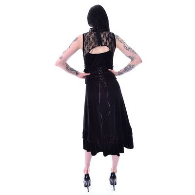 Foto van Poizen Industries | Jurk Nova, met kanten kraag, corset-detail en frill, zwart fluweel