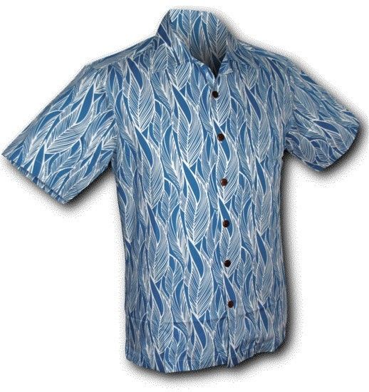 Chenaski | Overhemd korte mouw, Leaves, blauw wit