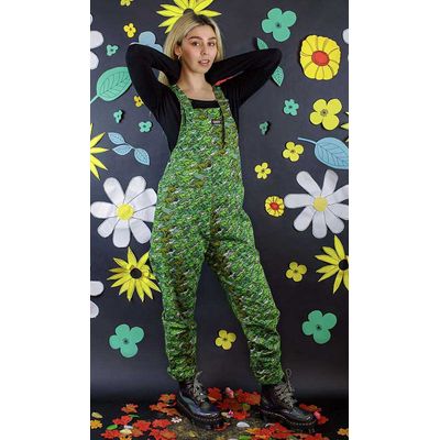 Run & Fly | Groene tuinbroek met camouflage dino print, unisex