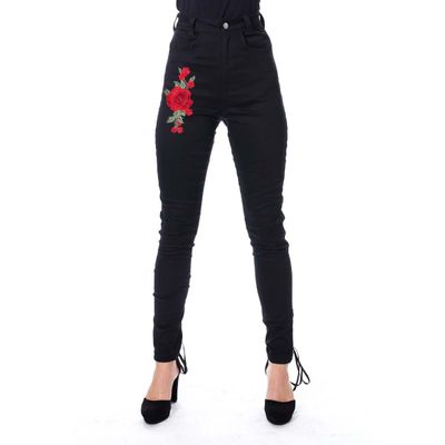 Foto van Vixxsin | Skinny jeans Rhiannon met rozen zwart
