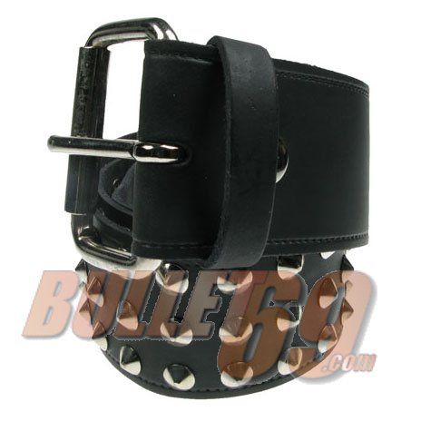Bullet69 | Leren riem, 38mm - zwart met 3 rijen zilver conical studs Bullet69 | Leren riem, 38mm - zwart met 3 rijen zilver conical studs