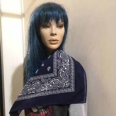 Major Wear | Bandana haarband en sjaal met paisley patroon, blauw-wit