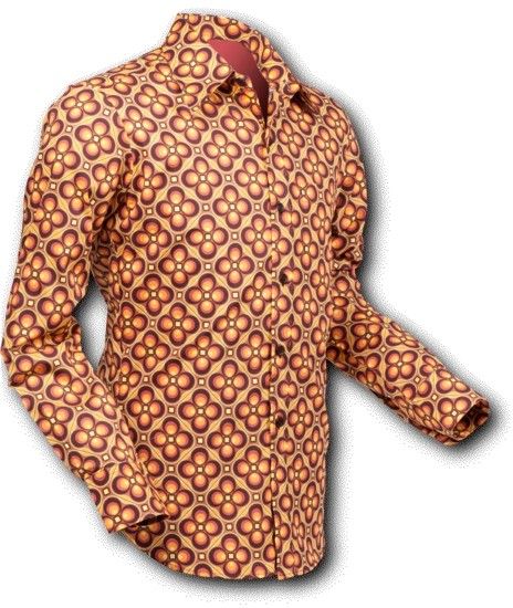 Chenaski | overhemd Seventies Dotsgrid Brown Orange