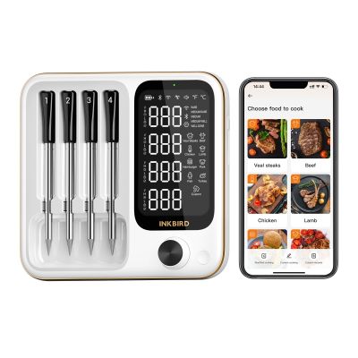 Afbeelding van INKBIRD INT-14-BW LUXE White Edition Draadloze Vleesthermometer met 4 Sondes